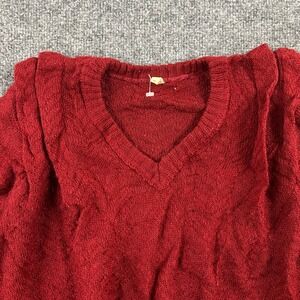 Unbranded Sweater Womens Size 36 Burgundy Red V-Neck Cable Knit Pullover Casual